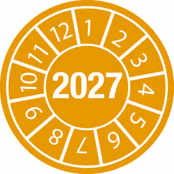 Brady DATE INSPECTION LABELS 27 Dia 35 B-7541, Ochre, White, Round, Permanent, White on green, Polyester, Vinyl, 3.5 cm