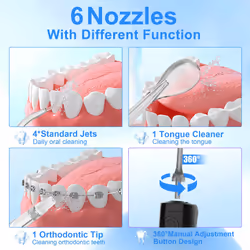 Water Flosser Cordless Rechargeable, 350ML Tank 5 Modes 8 Jet Tips, Water Flossers for Teeth Cleaning and Flossing, Dental Oral Irrigator for Home and