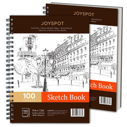 JOY SPOT 9x12 Inch Sketch Book  Pack of 2  200 Sheets 68 lb100gsm  Spiral Bound Artist Sketch Pad for Artist Pro & Amateurs  Marker Art  colored Penci