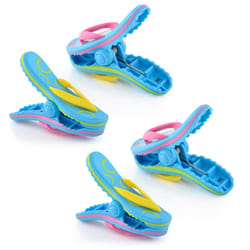 O2COOL Bocaclips - Beach Towel Clips for Beach Chairs  Patio and Pool Accessories Clothes Pins or Bag Clips - (Flip Flop) 4 Clips
