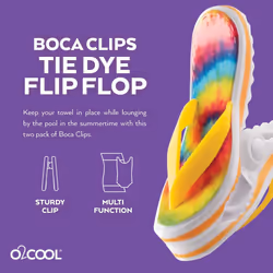 O2COOL Bocaclips  Beach Towel Clips For Beach Chairs  Patio And Pool Accessories Clothes Pins or Bag Clips  Tye Die Flip Flop