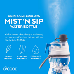 O2COOL Mist 'N Sip Misting Water Bottle 2-in-1 Mist And Sip Function With No Leak Pull Top Spout Reusable Sports Water Bottle - 20 oz (Graffiti Blue)