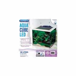 Interpet Aqua Cube Glass Fish Tank Aquarium with Integrated LED Lighting and Easy Care Filter, 28L, Clear/White
