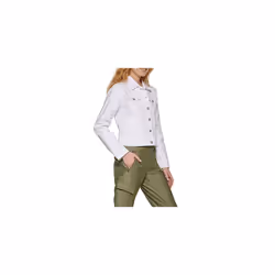 DKNY Women's Cropped Button Up Jacket  Rinse Denim