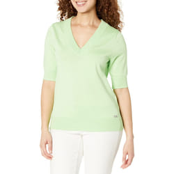 DKNY Women's V-Neck Elbow Sleeve Lightweight Sweater  Lazer  Large