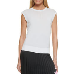 DKNY Women's Sleeveless Lightweight Crew Neck Sweaters  Ivory