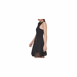DKNY Women's Mixed Media Mesh Highneck Dress  Black