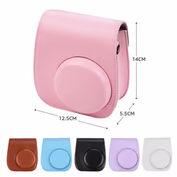 Portable Instant Camera Case Bag Holder PU Leather with Shoulder Strap Compatible with Fujifilm - white