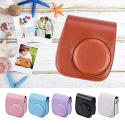 Portable Instant Camera Case Bag Holder PU Leather with Shoulder Strap Compatible with Fujifilm - black