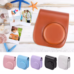 Portable Instant Camera Case Bag Holder PU Leather with Shoulder Strap Compatible with Fujifilm - brown
