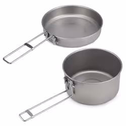 Camping Cookware Set Titanium Pot and Fry Pan Set with Lid and Foldable Handles for Outdoor Camping