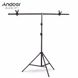 T-shape Backdrop Stand Background Bracket Kit Aluminum Alloy Material Heavy Duty Portable Adjustable Height - black, 1.5m