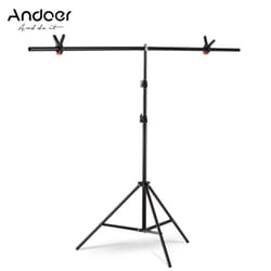 T-shape Backdrop Stand Background Bracket Kit Aluminum Alloy Material Heavy Duty Portable Adjustable Height - black, 1.5m