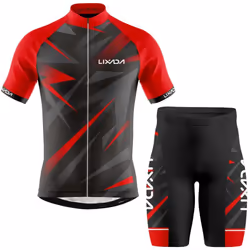 Lixada Men Cycling Jersey Breathable Short Sleeve Bike Shirt and Padded Shorts MTB Bicycle Clothing - red, XL