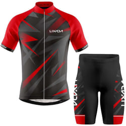 Lixada Men Cycling Jersey Breathable Short Sleeve Bike Shirt and Padded Shorts MTB Bicycle Clothing - red, XL