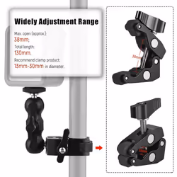 Andoer Multi-functional Clamp Ball Mount Clamp Articulating Friction Arm Super Clamp with 1/4 Inch - black
