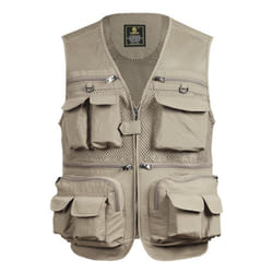 Fishing Vest Breathable Fishing Travel Mesh Vest with Zipper Pockets Summer Work Vest for Outdoor - khaki, 5XL