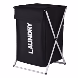 Laundry Basket Clothes Hamper Organizer Sorter Storage Foldable with Cover Handle Aluminum Frame - black