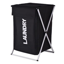 Laundry Basket Clothes Hamper Organizer Sorter Storage Foldable with Cover Handle Aluminum Frame - black