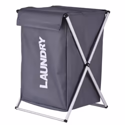 Laundry Basket Clothes Hamper Organizer Sorter Storage Foldable with Cover Handle Aluminum Frame - black