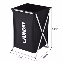 Laundry Basket Clothes Hamper Organizer Sorter Storage Foldable with Cover Handle Aluminum Frame - black