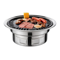 13 Inch Korean BBQ Grill Multifunctional Charcoal Barbecue Grill Round Camping Grill Stove Tabletop - silver