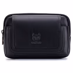 Men Leather Belt Pouch Waist Bag Fanny Pack Phone Pouch with Belt Loop - black, 9