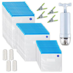 35PCS Vacuum Food Storage Bag Reusable Vacuum Sealer Bags 3 Sizes with 1 Hand Pump 4 Cooking Clips