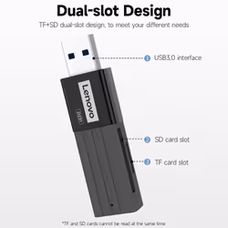 Lenovo D231 Multifunctional USB3.0 Card Reader SD+TF 2-in-1 Card Reader High-speed Transmission ABS