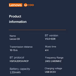 Lenovo Lecoo C8 Smart BT Headset UV Protection Music Glasses BT5.0 Chip Stable Pairing Comfortable - black