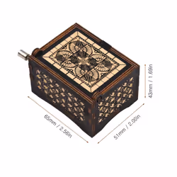 Vintage Wooden Music Box Palm-size Hand Crank Wood Case Musicbox Beautiful Carved Wooden Musical