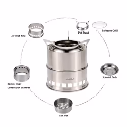 Lixada Portable Stainless Steel Lightweight Wood Stove Alcohol Stove Burner Outdoor Cooking Picnic B