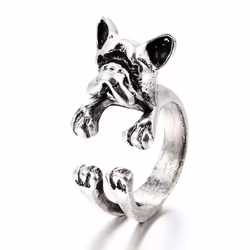 Fashion Trendy Dog Ring Bulldog Open Ring for Women Personality Jewelry Hand Decoration - Silver