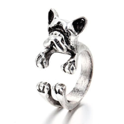 Fashion Trendy Dog Ring Bulldog Open Ring for Women Personality Jewelry Hand Decoration - Silver
