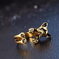 Fashion Trendy Dog Ring Bulldog Open Ring for Women Personality Jewelry Hand Decoration - Silver