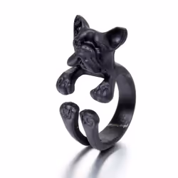 Fashion Trendy Dog Ring Bulldog Open Ring for Women Personality Jewelry Hand Decoration - Silver
