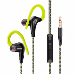 FONGE Wired Waterproof Earphones Ear Hook Earbuds Stereo Headphones Sport Headset with Mic - Green