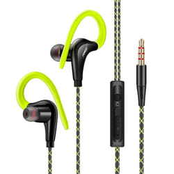 FONGE Wired Waterproof Earphones Ear Hook Earbuds Stereo Headphones Sport Headset with Mic - Green