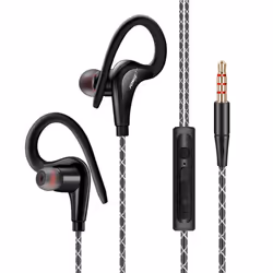 FONGE Wired Waterproof Earphones Ear Hook Earbuds Stereo Headphones Sport Headset with Mic - Black