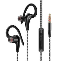 FONGE Wired Waterproof Earphones Ear Hook Earbuds Stereo Headphones Sport Headset with Mic - Black