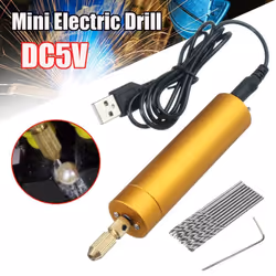 5V DC Mini Aluminum Electric Motor Hand Drill + 10Pcs Twist Bits DIY for Wood PCB