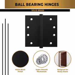 Finsbury Hardware Black Heavy Duty Door Hinge Matte Black Ball Bearing 4x4 Inch Heavy Duty - Set of 2 Solid Brass Matte Black Door Hinges (Flat Black)