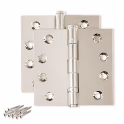 Finsbury Hardware Solid Brass Door Hinge Heavy Duty Ball Bearing Shiny Silver 4x4 Inch - Set of 2 Hinges (Polished Nickel)