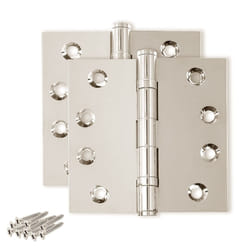 Finsbury Hardware Solid Brass Door Hinge Heavy Duty Ball Bearing Shiny Silver 4x4 Inch - Set of 2 Hinges (Polished Nickel)