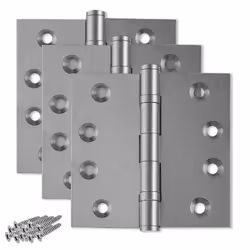 Finsbury Hardware Solid Brass Door Hinge Heavy Duty Ball Bearing Matte Silver 4x4 Inch - Set of 3 Hinges (Satin Nickel)