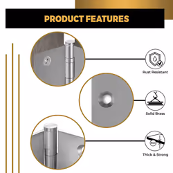 Finsbury Hardware Solid Brass Door Hinge Heavy Duty Ball Bearing Matte Silver 4x4 Inch - Set of 3 Hinges (Satin Nickel)