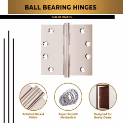 Finsbury Hardware Solid Brass Door Hinge Heavy Duty Ball Bearing Shiny Silver 4x4 Inch - Set of 3 Hinges (Polished Nickel)