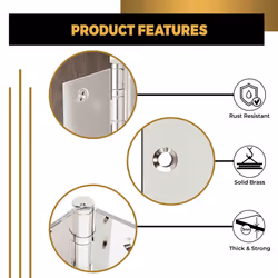 Finsbury Hardware Solid Brass Door Hinge Heavy Duty Ball Bearing Shiny Silver 4x4 Inch - Set of 3 Hinges (Polished Nickel)