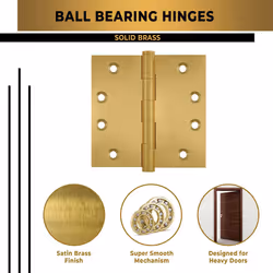 Finsbury Hardware Heavy Duty Door Hinge Matte Brass Ball Bearing 4x4 Inch Heavy Duty - Set of 3 Solid Brass Hinges (Satin Brass)