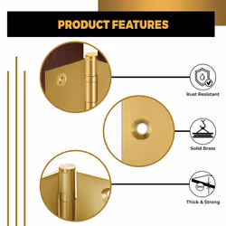Finsbury Hardware Heavy Duty Door Hinge Matte Brass Ball Bearing 4x4 Inch Heavy Duty - Set of 3 Solid Brass Hinges (Satin Brass)